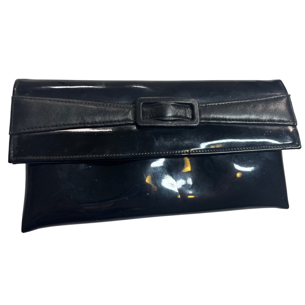 Jane Shilton Clutch Bag Black Good Condition Vintage Patent Leather Buckle OS